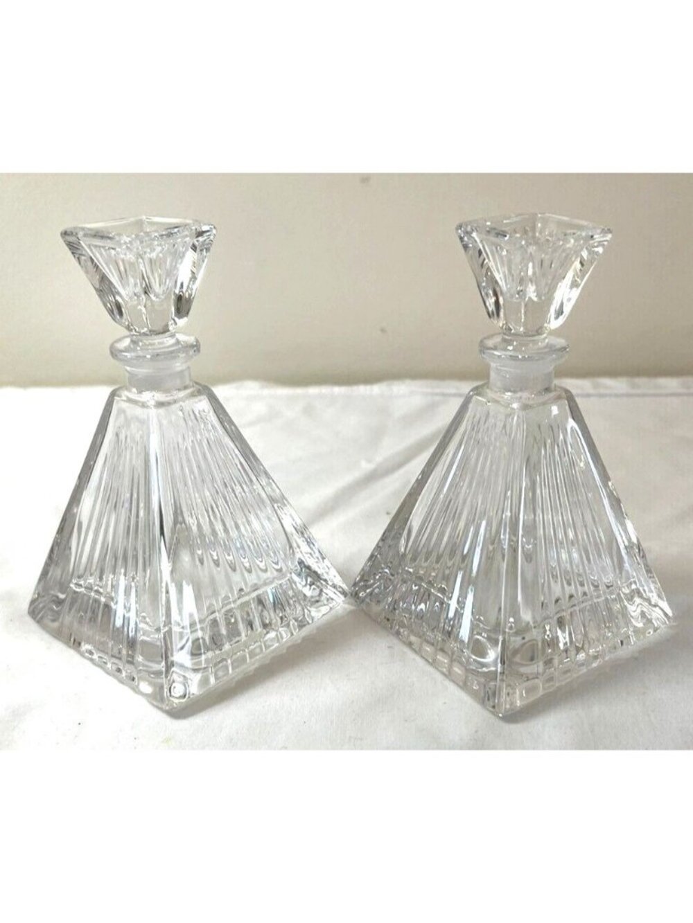 Vintage 24% Lead Crystal Pyramid Perfume Bottles By Royal Crystal Rock Italy